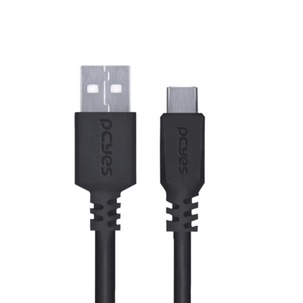 Cabo USB Pcyes, USB A para USB Tipo C, 1 Metro, Preto, PUACP-01