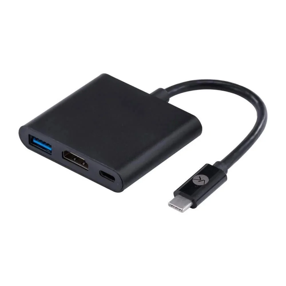 Adaptador Hub USB-C 3 em 1 Vinik HCHUC-20, HDMI 4K, USB 3.0 e USB-C, Cabo 20cm