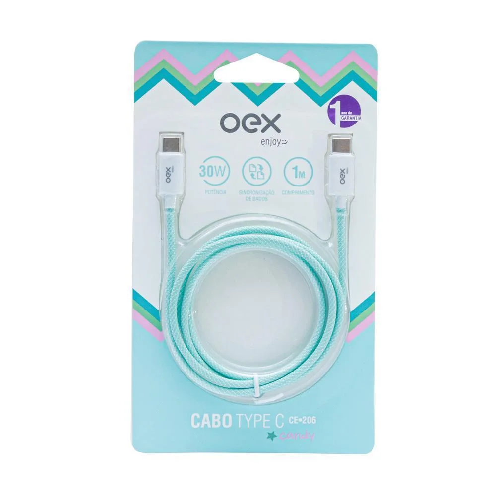 Cabo USB Tipo-C para Tipo-C OEX Candy 30W 1m Verde - CE206