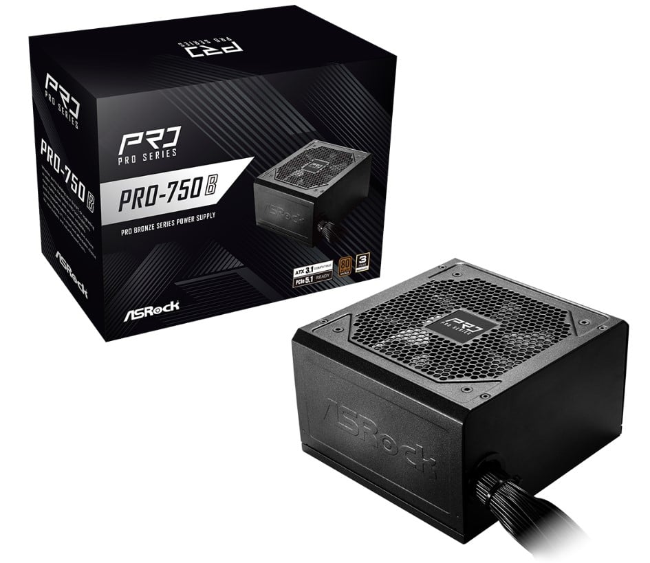 Fonte ASRock Pro 750W, 80 Plus Bronze, ATX 3.1, PCIe 5.1, PFC Ativo, Preto - PRO-750B