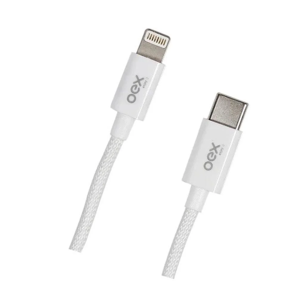 Cabo de Dados Oex USB Tipo-C Para Lightning, 1m, Candy, 27w, Ce210, Branco