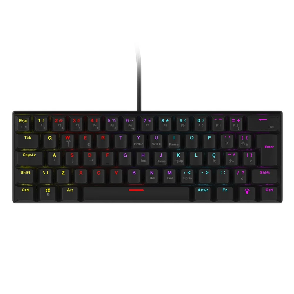Teclado Mecânico Gamer Vinik Anihi 60% Switch Red LED Rainbow Preto