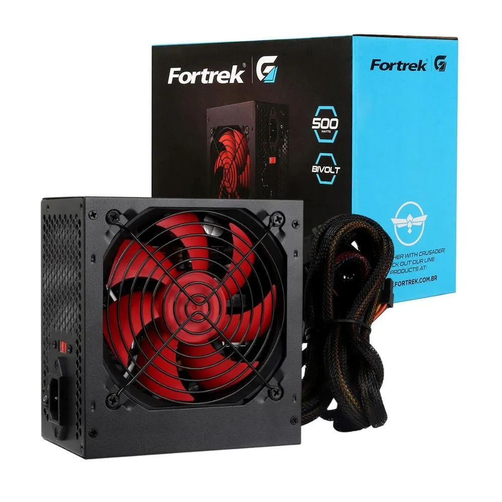 Fonte 500w, Fortrek, Crusader, ATX, Bivolt