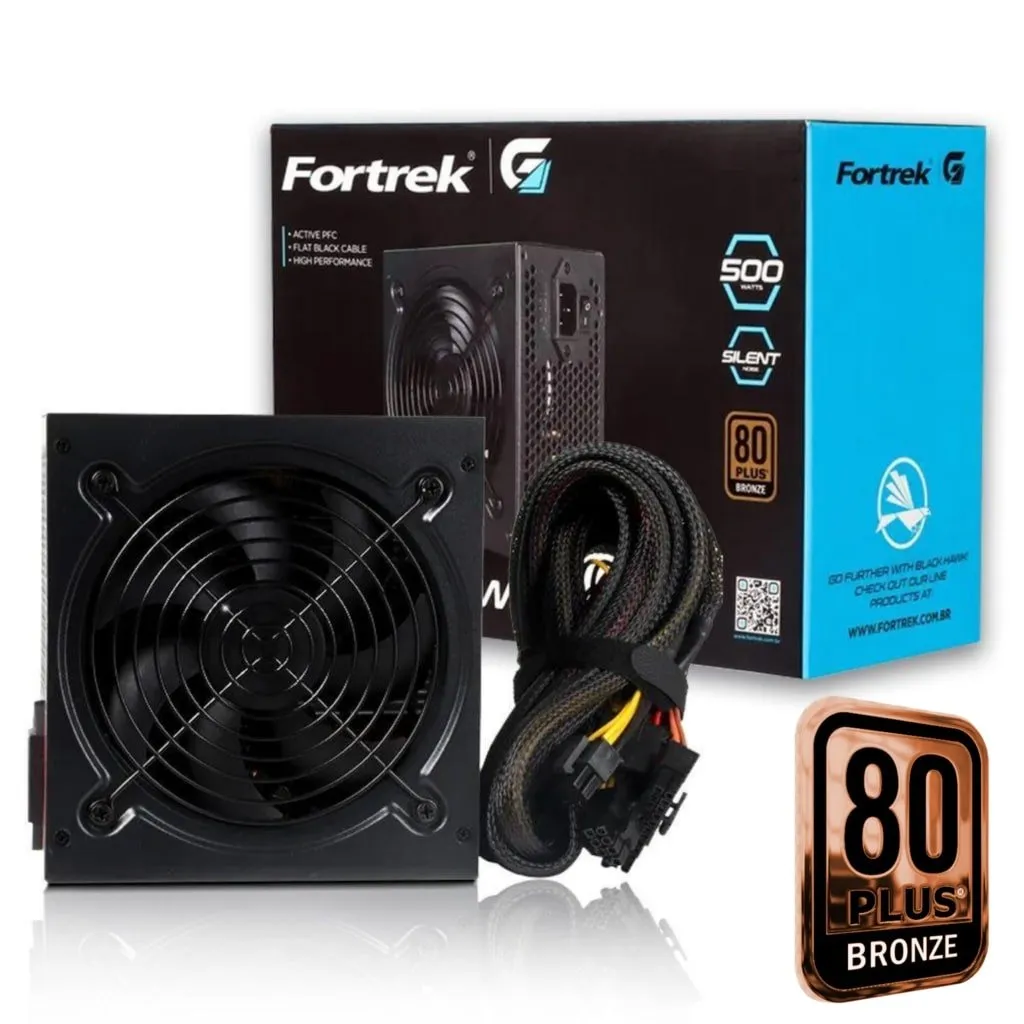 Fonte 500W Fortrek Black Hawk 80 Plus Bronze ATX PFC Ativo
