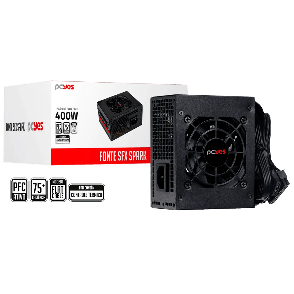 Fonte Pcyes Spark SFX, 400W Real, 75+, PFC Ativo, Para Gabinete Slim - SPKP400MBPT