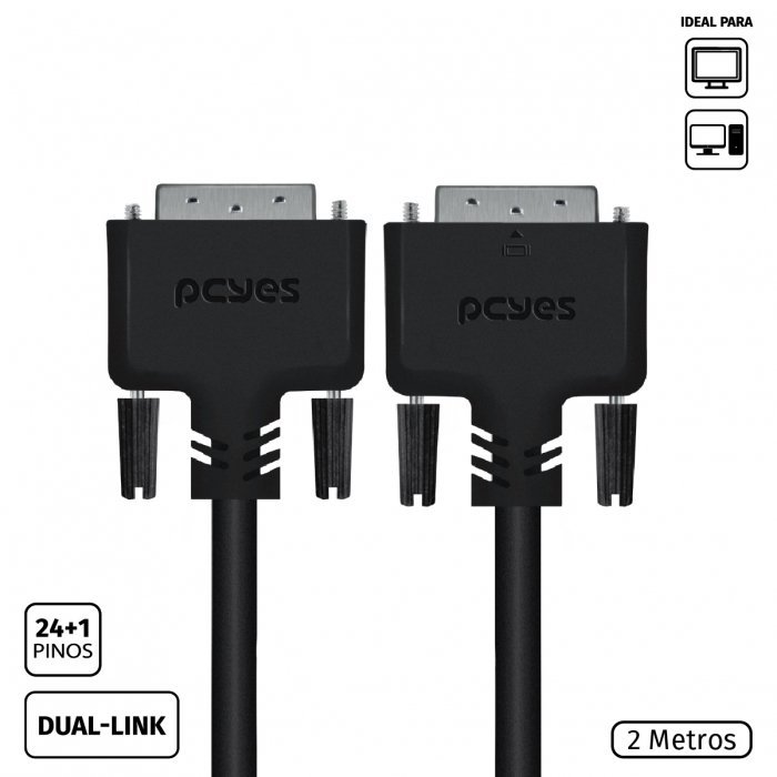 Cabo DVI-D, PCYes, 2 Metros, Dual Link, Macho, PDDL-2