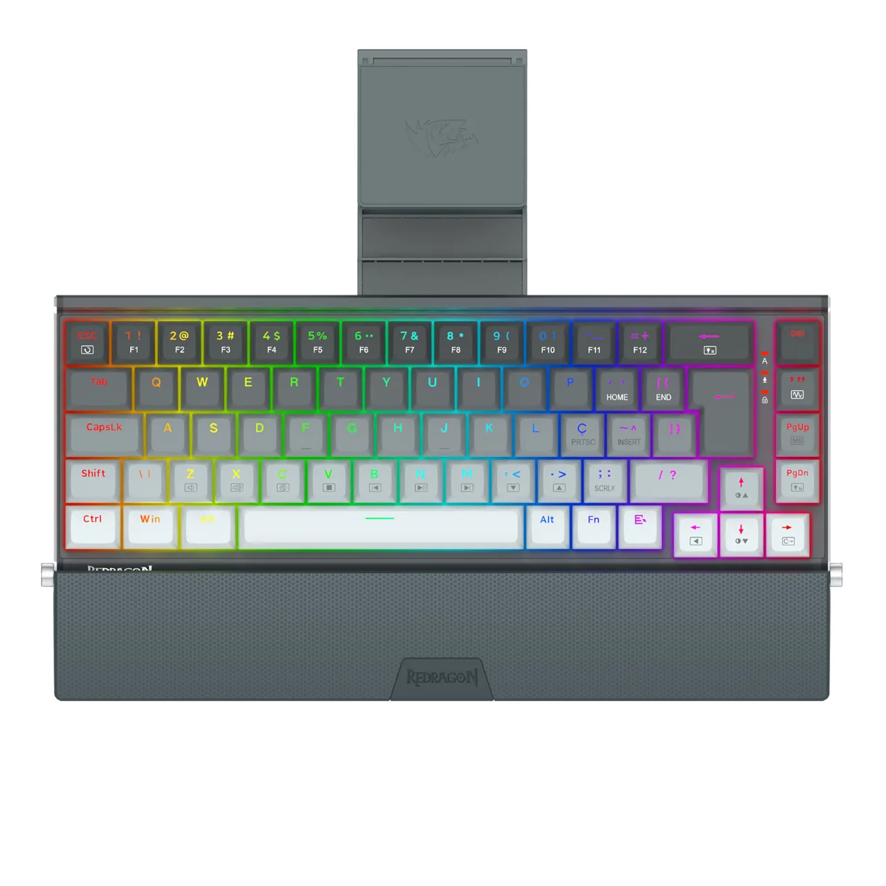 Teclado Redragon, Shaco, Mecânico, Switch Marrom, C/ suporte para celular, Preto e Cinza, RGB, K641G-GW-RGB-PT-BROWN