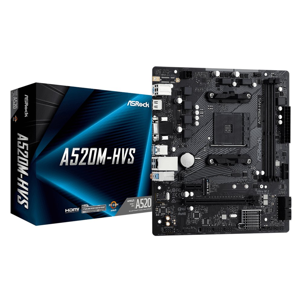 Placa Mãe AsRock A520M AMD AM4 mATX DDR4 - A520M-HVS