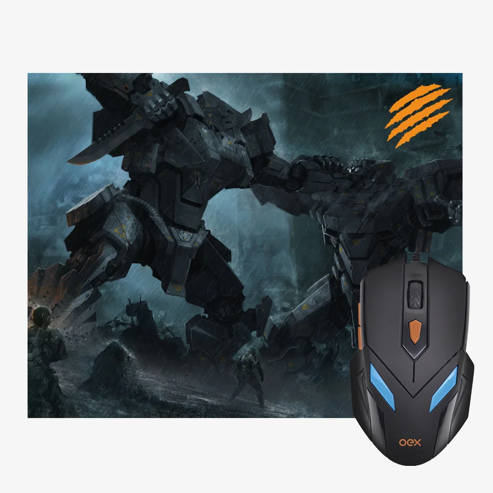Kit Mouse e Mousepad OEX War, 2400 DPI, USB, Speed, Tamanho Medio, 290x230mm - MC100