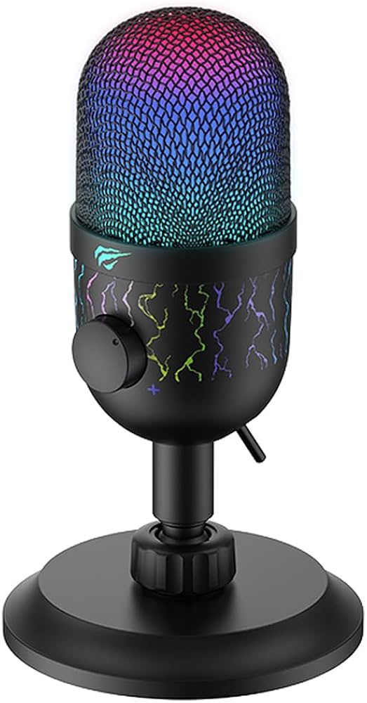 Microfone Gamer de Mesa Havit GK52 USB RGB Omnidirecional Preto