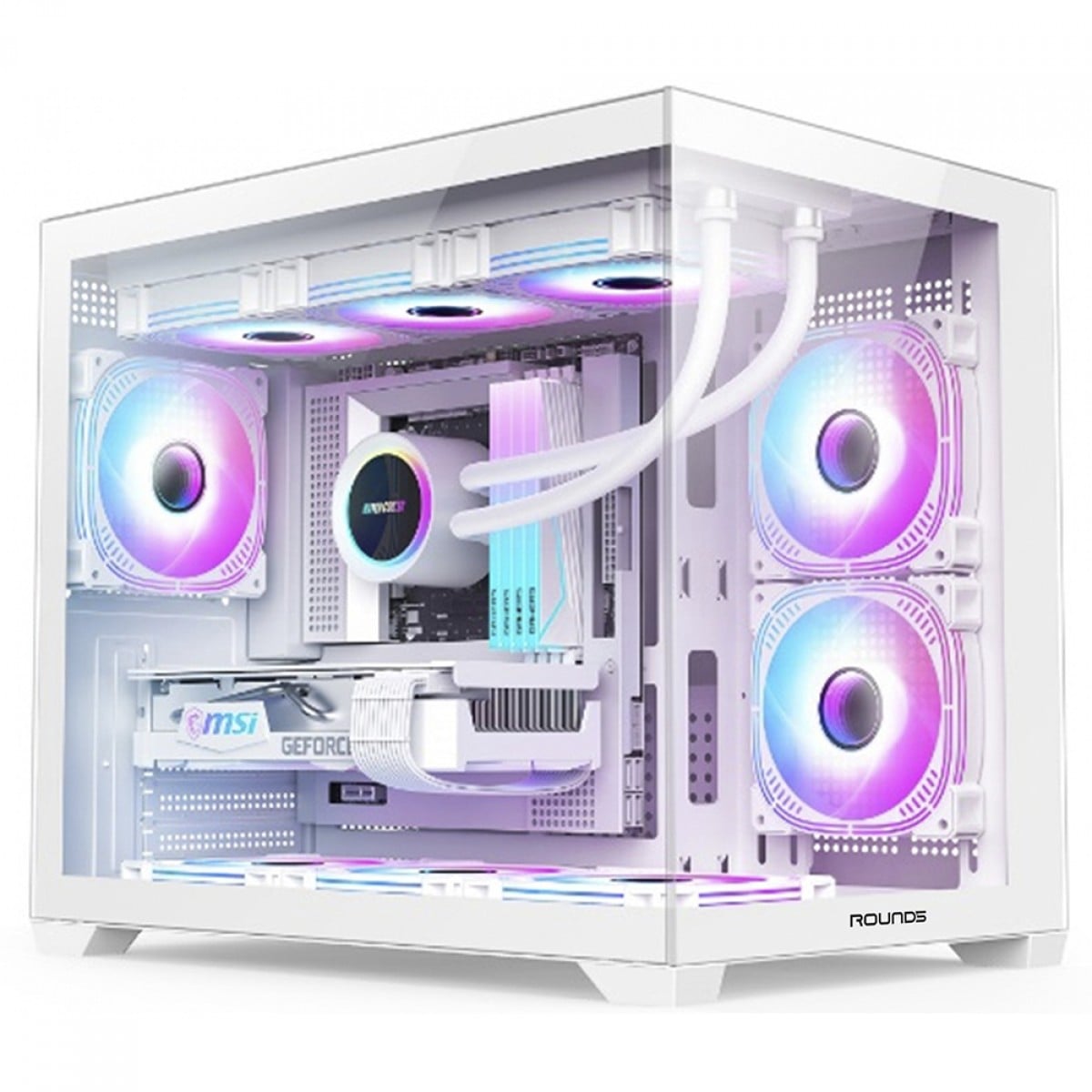 Gabinete Gamer Round5 Blast White (M-ATX / Aquário / Frontal Vidro / Sem Fan)