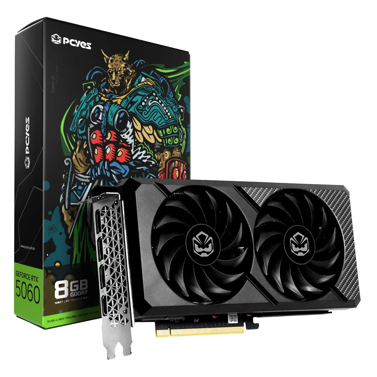Placa de Video PCYes RTX 5060, 8GB, GDDR7, 128 Bits, Dual Fan, PVRTX5060B2F128