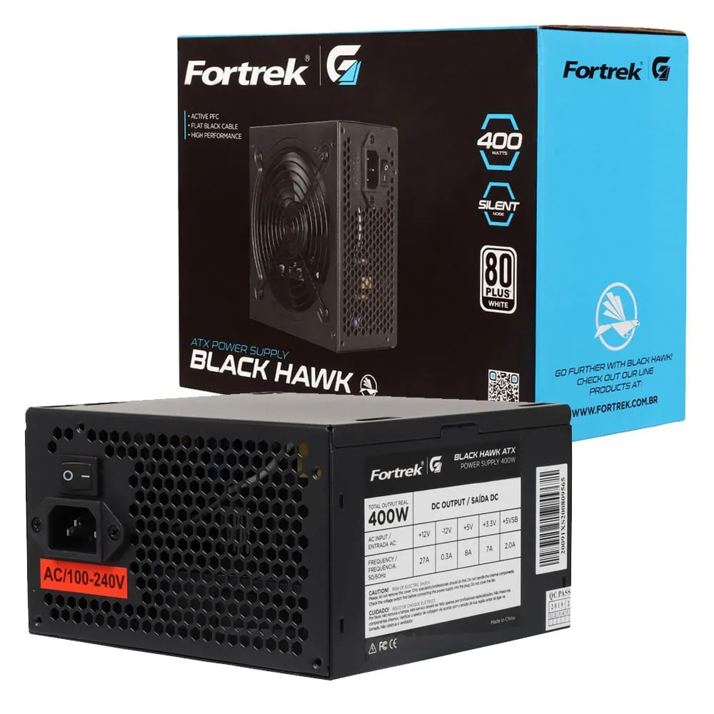 Fonte 400W Fortrek Black Hawk 80 Plus ATx