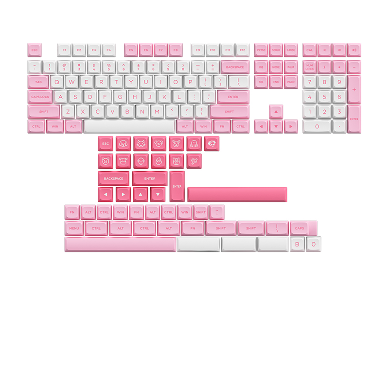 Keycaps Akko Asa-low PBT Double Shot Prunus Lannesiana Rosa e Branco