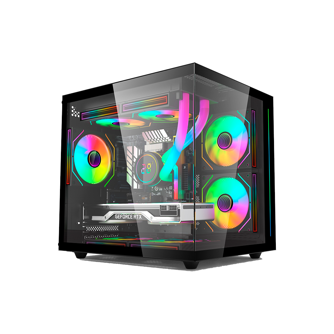 Gabinete Gamer C3Tech Aquarius MT-G810BK V2, Mini Tower Aquário, Vidro Temperado Frontal e Lateral, Micro-ATX, Preto - Sem Fonte