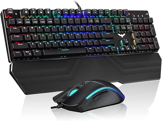 Kit Gamer Havit Teclado Mecânico 104 Teclas Blue Switch + Mouse RGB