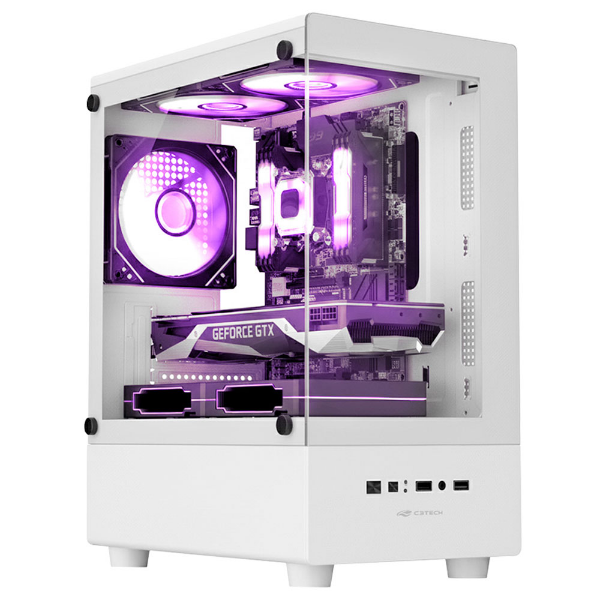 Gabinete Gamer C3Tech MT-G150WH, Mini Tower, Vidro Temperado Frontal e Lateral, Micro-ATX, Branco - Sem Fonte
