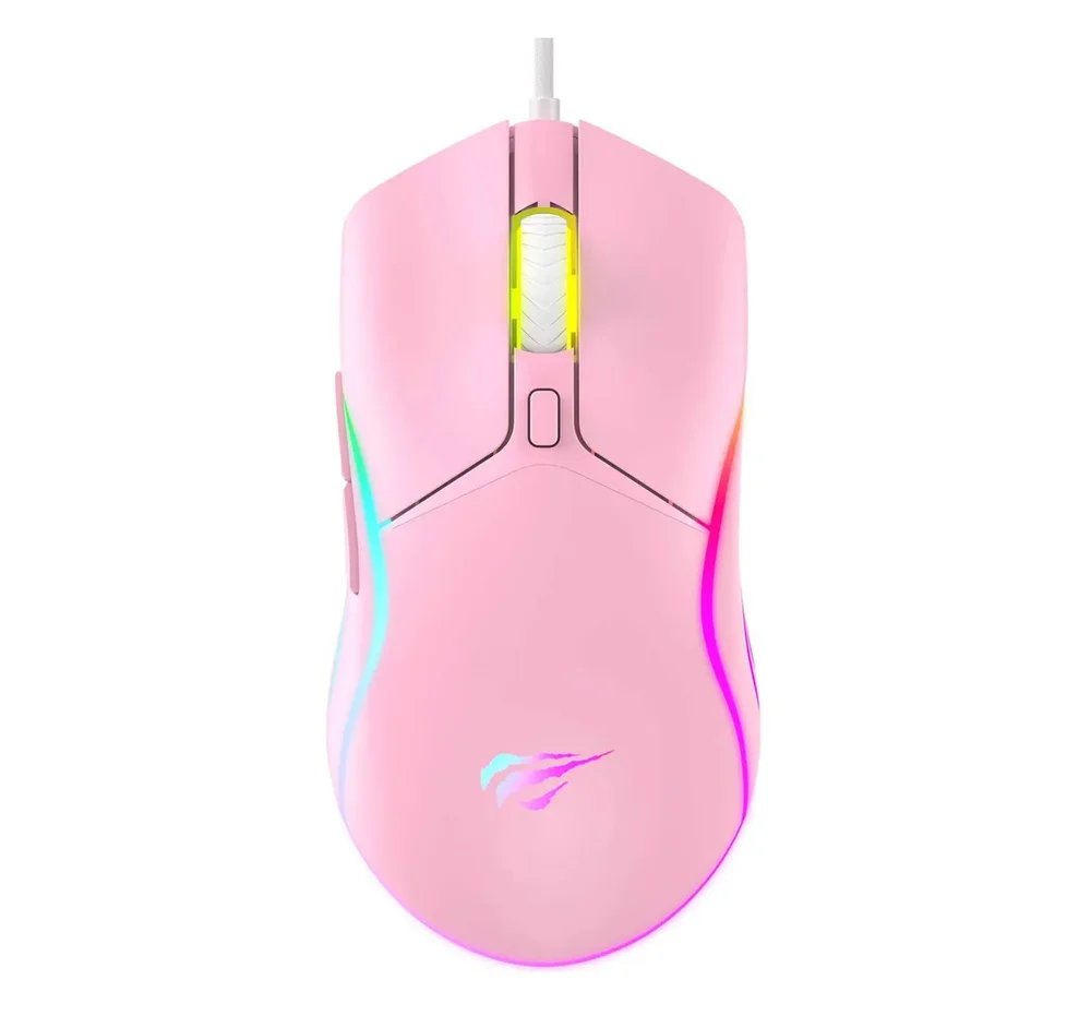Mouse Gamer Havit MS1029 RGB 7.200 DPI 6 Botões Rosa Quartz