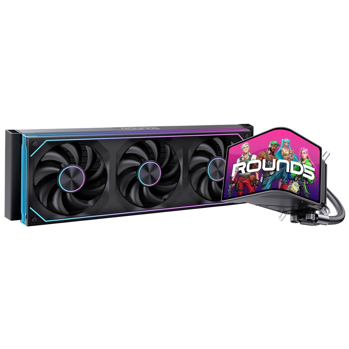 Water Cooler Round5 Horizon Black, ARGB, 360mm, Display LCD Curvo, Intel-AMD, PWM - R5-WC-HORIZON-360B