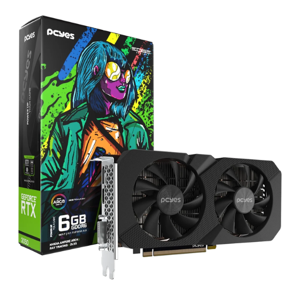 Placa de Vídeo Pcyes GPU RTX 3050 6Gb GDDR6 96bits Preto Edge - PVRTX30506BLPE