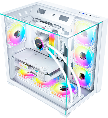 Gabinete Gamer K-Mex Aquário Mega Shark, Mid-Tower, Vidro Temperado, Water Cooler até 360mm, ATX, Branco - Sem Fonte