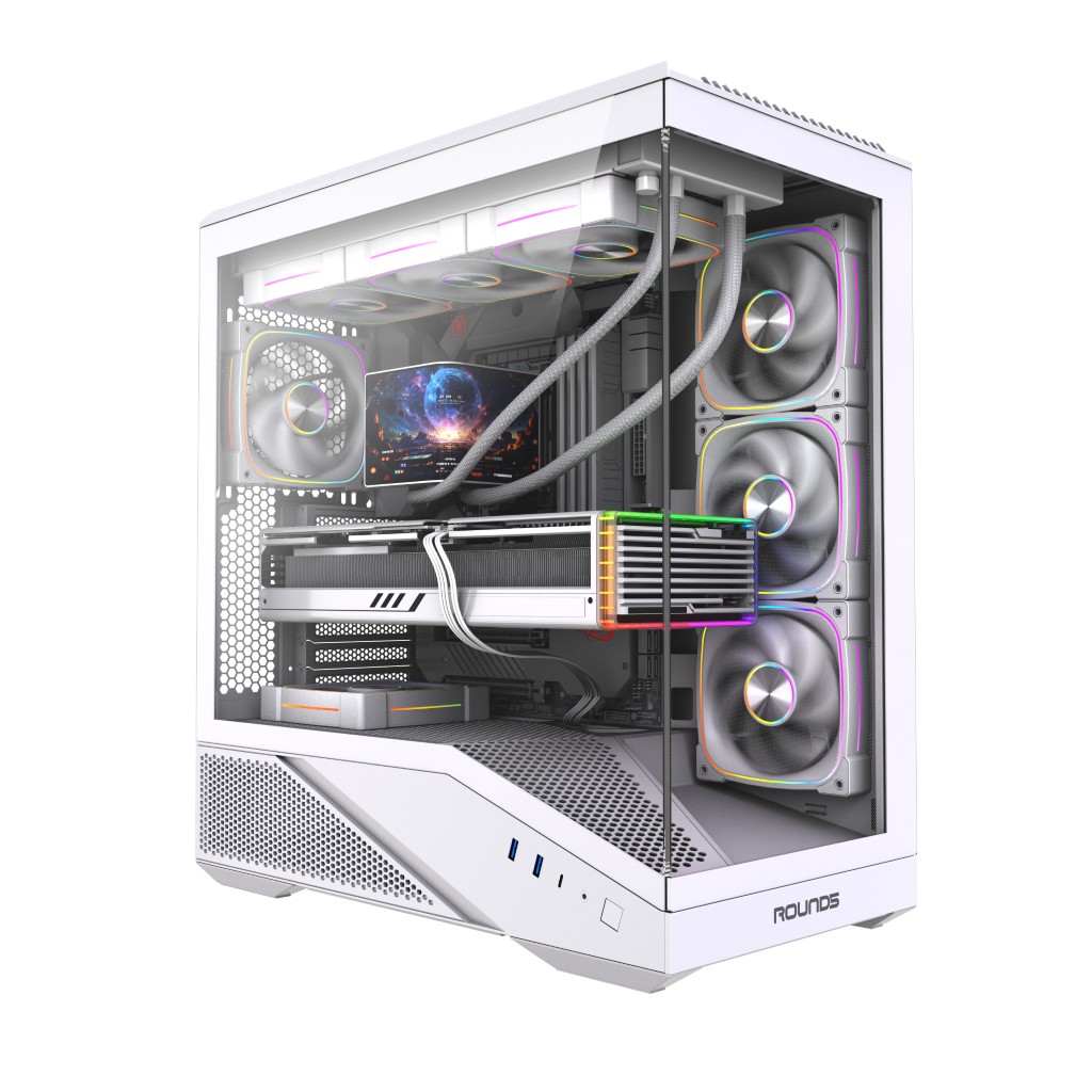 Gabinete Gamer Round5 IceBox, C/ 4 Fans, ARGB, Mid Tower, Branco, R5-ICEBOX-W-2253