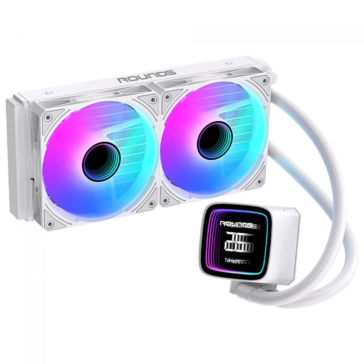 Water Cooler Round5 Boreah White 240mm ARGB com Display 2.1" TDP 250W Branco