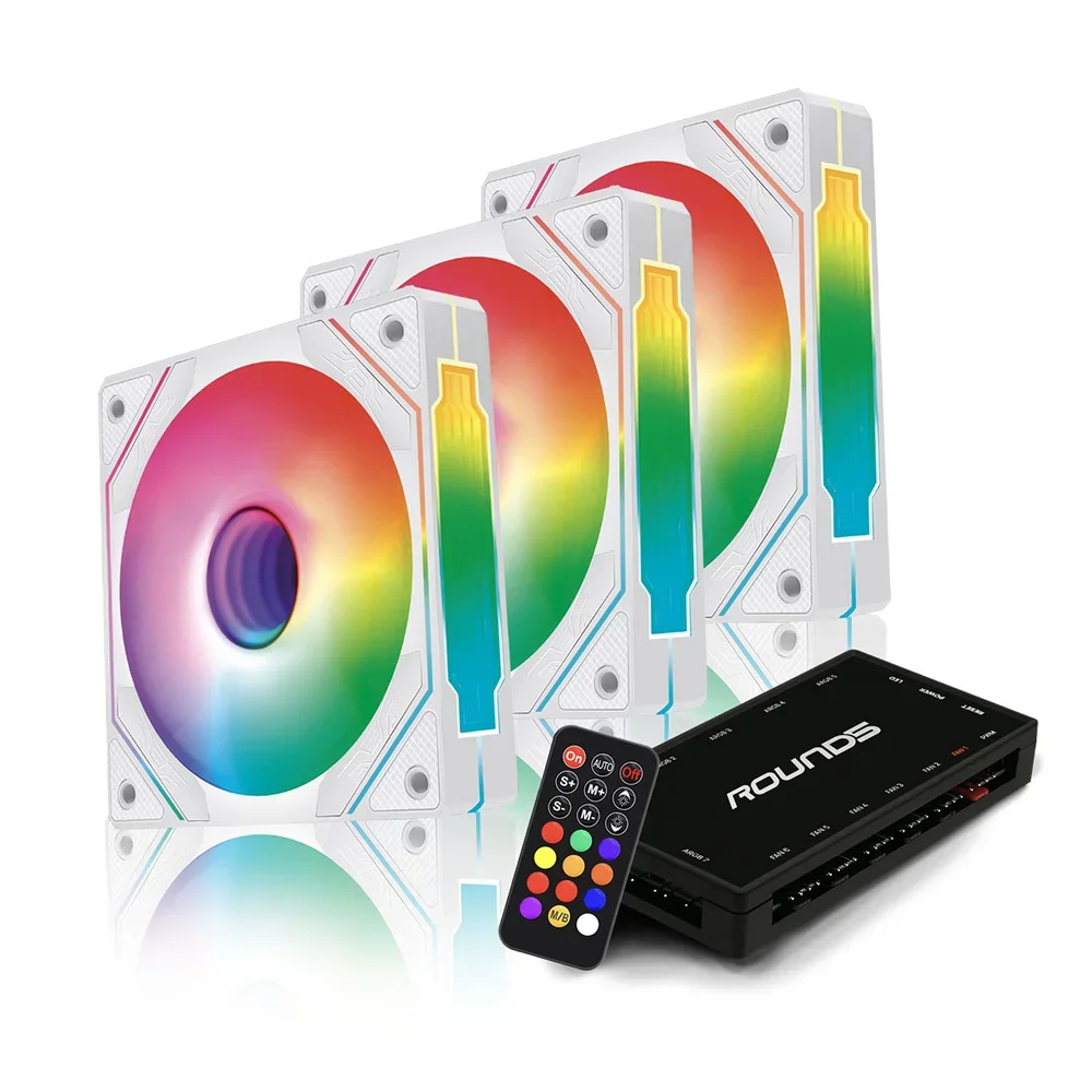 Kit 3x Fan Round5 Aurora Forward 120mm ARGB Branco com Controladora