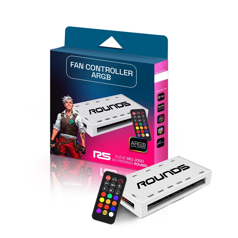 Controladora Gamer Round5 Hub 6x PWM 7x ARGB com Controle Branca