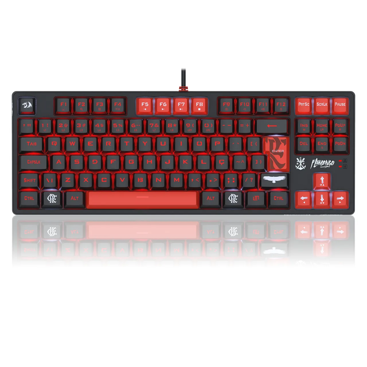 Teclado Redragon Flamengo Nation, Mecânico, Switch Brown (Marrom), LED Vermelho, Preto e Vermelho - FL576