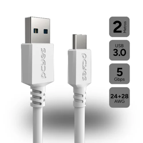 Cabo USB-A 3.0 para USB Tipo-C 2 Metros Preto - PUCAP3-2