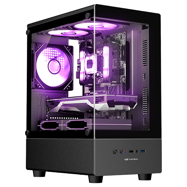 Gabinete Gamer C3Tech MT-G150BK, Mini Tower, Vidro Temperado Frontal e Lateral, Micro-ATX, Preto - Sem Fonte