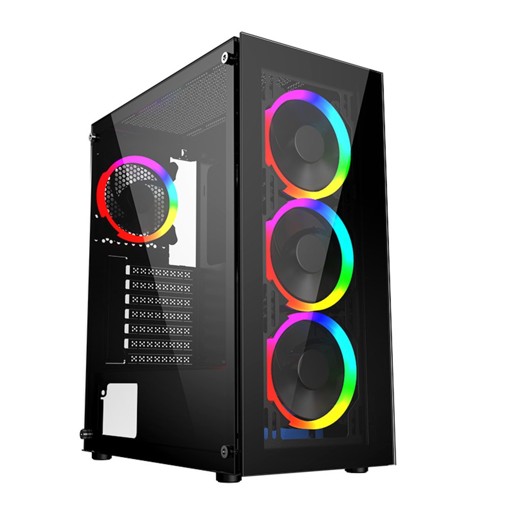 Gabinete Nexus Helium com 3 Fans Vidro Temperado RGB Preto