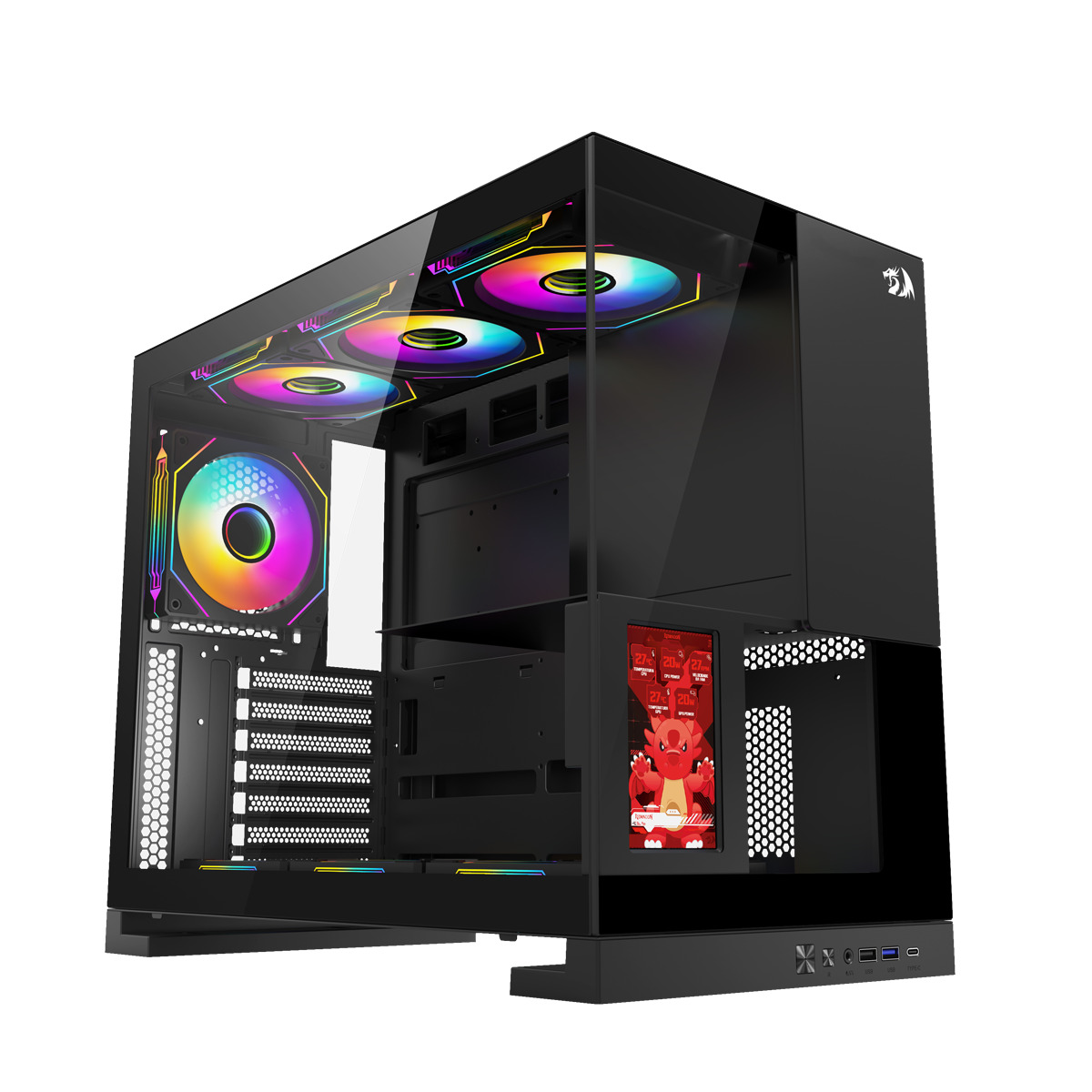 Gabinete Gamer Redragon Eternal PRO, C/ Tela LCD, Mid Tower, S/ Fan, Preto - CA-613B