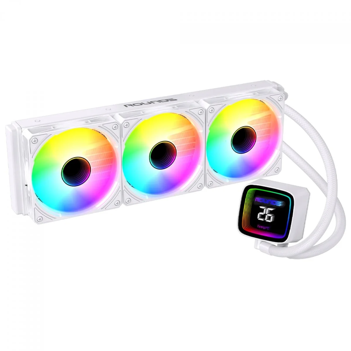 Water Cooler Round5 Boreah White 360mm ARGB com Display 2.1" TDP 300W Branco