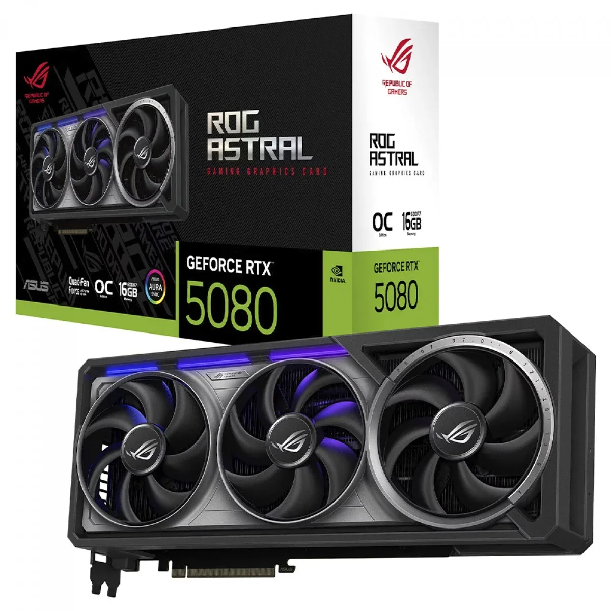 Placa de Video Asus RTX 5080 ROG Astral OC, 16GB, GDDR7, 256-Bit, Quad-Fan, ARGB, ROG-ASTRAL-RTX5080-O16G-GAMING