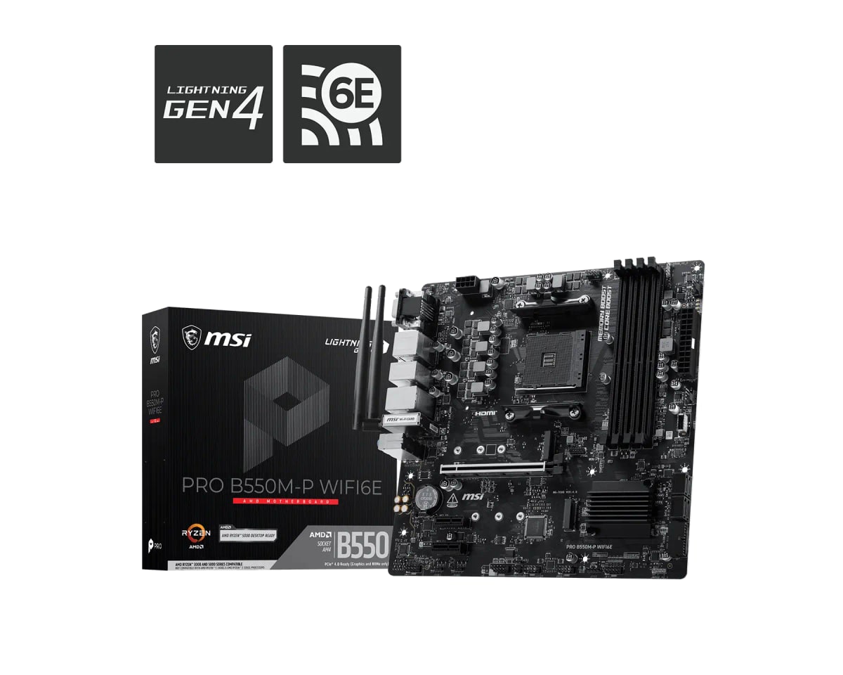 Placa-Mãe MSI PRO B550M-P WIFI6E, AMD AM4, DDR4, PCIe 4.0, Dual M.2, Wi-Fi 6E, mATX
