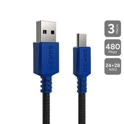 Cabo Micro USB para USB 2.0 PCYes 3m Nylon para Controle de PS4 - Azul