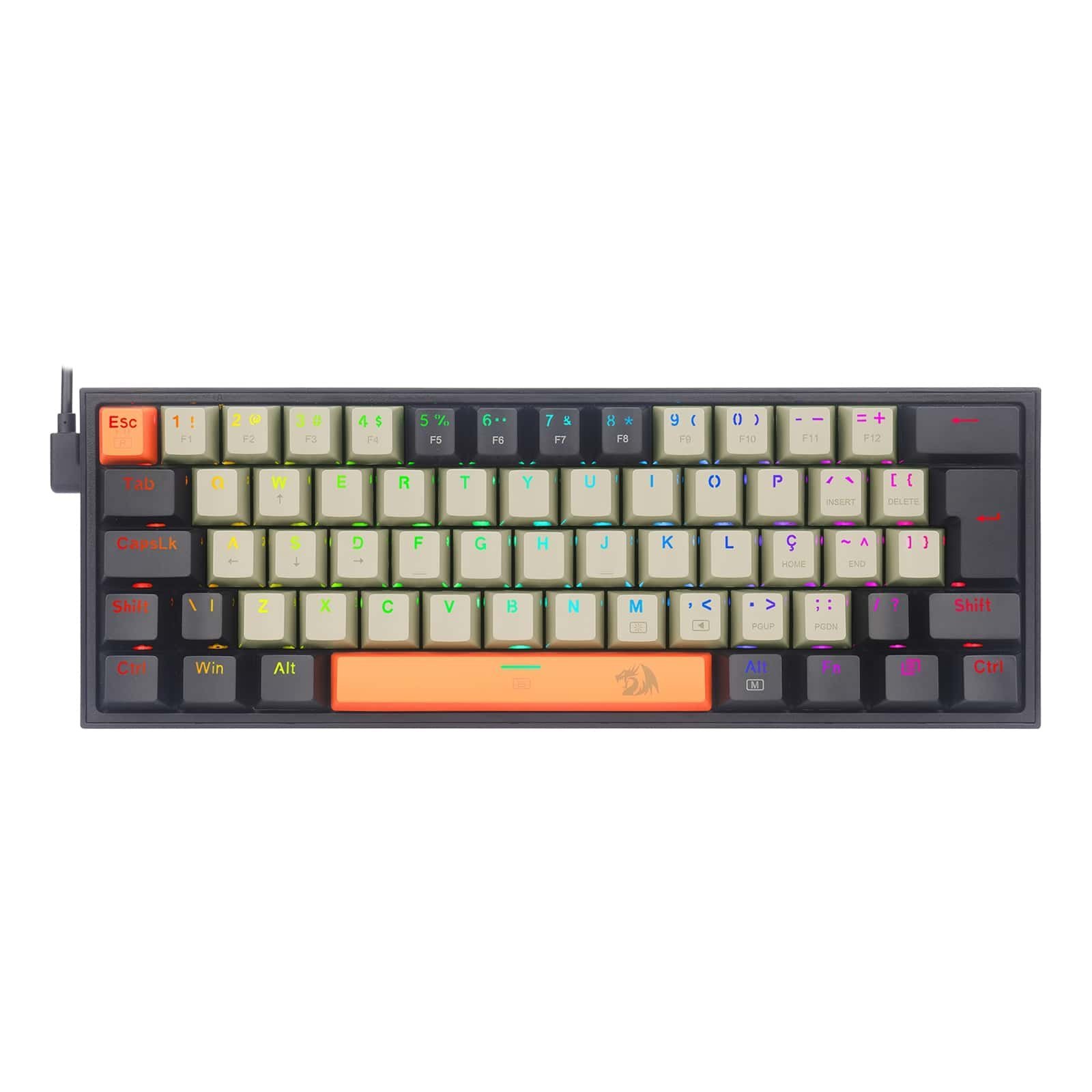 Teclado Redragon, Fizz, Mecânico, Switch Brown, RGB, Cinza com Preto, K617RGB-OG-GY-BK